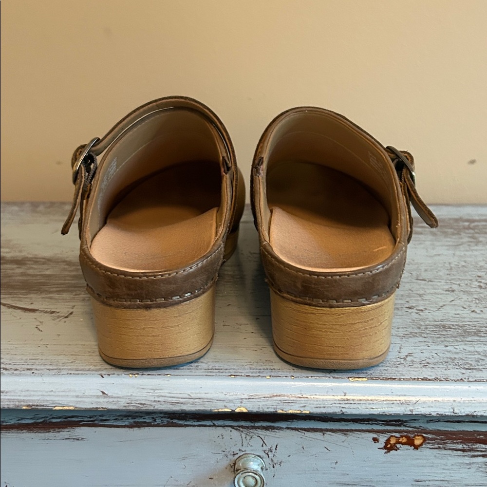 Dansko Tan Leather Slip-On Clogs - Picture 3 of 5